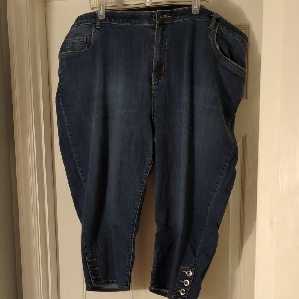 Catherines Dark Blue Ankle Jeans with Button Detail